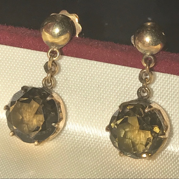 Vintage Smoky Quartz Post Dangle Earrings - Picture 2 of 2